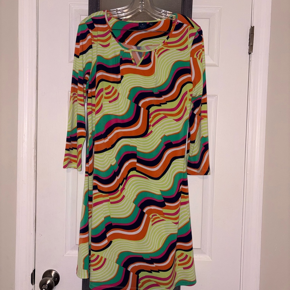 Kaari Blue Vibrant Wave Long Sleeve Dress